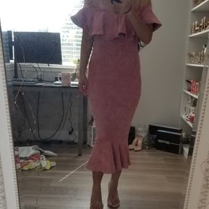 Fashion Nova Suede Bardot Mauve Pink Midi Dress